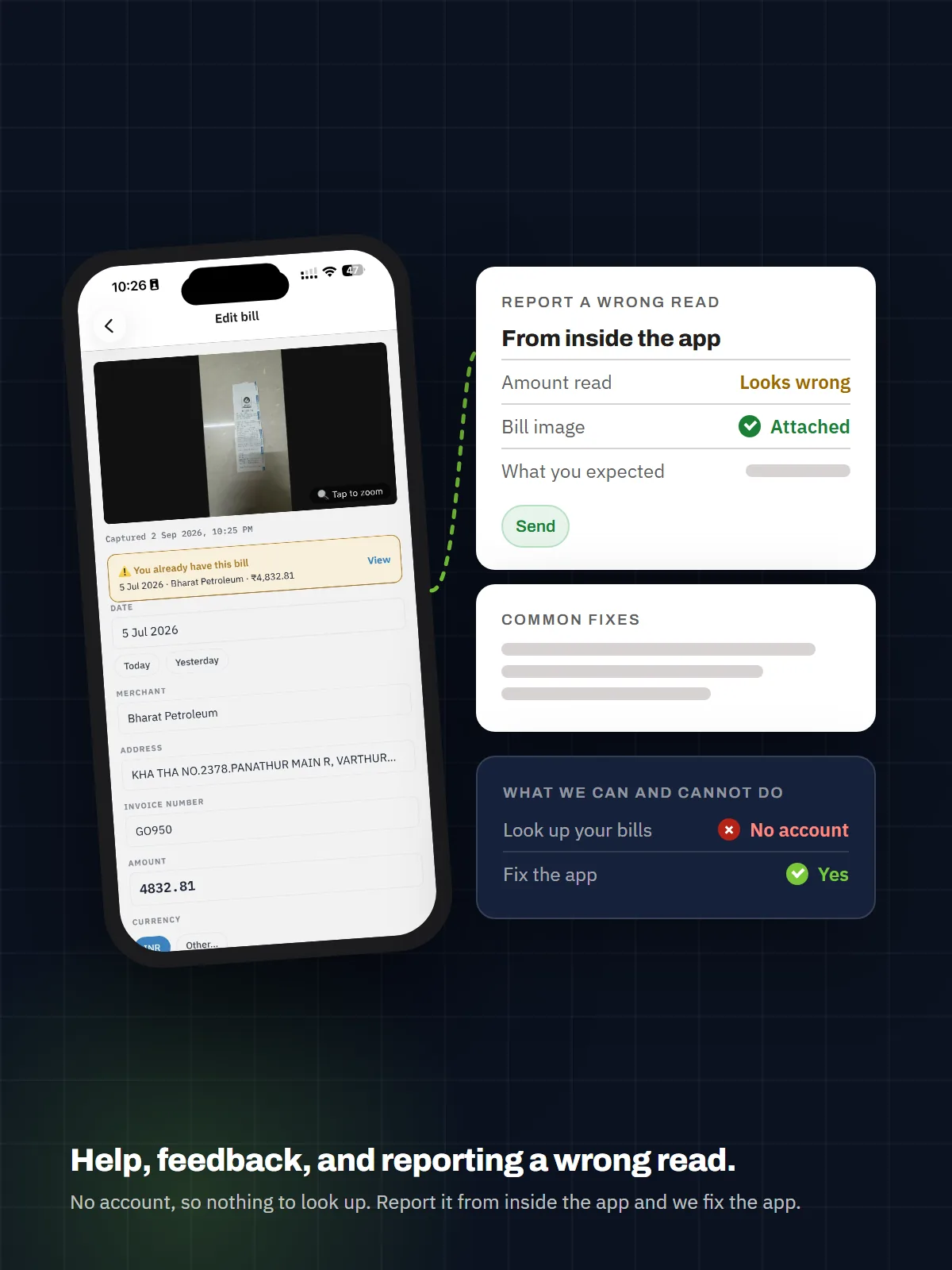 Illustration: SnapBill support: report a wrong read, get help
